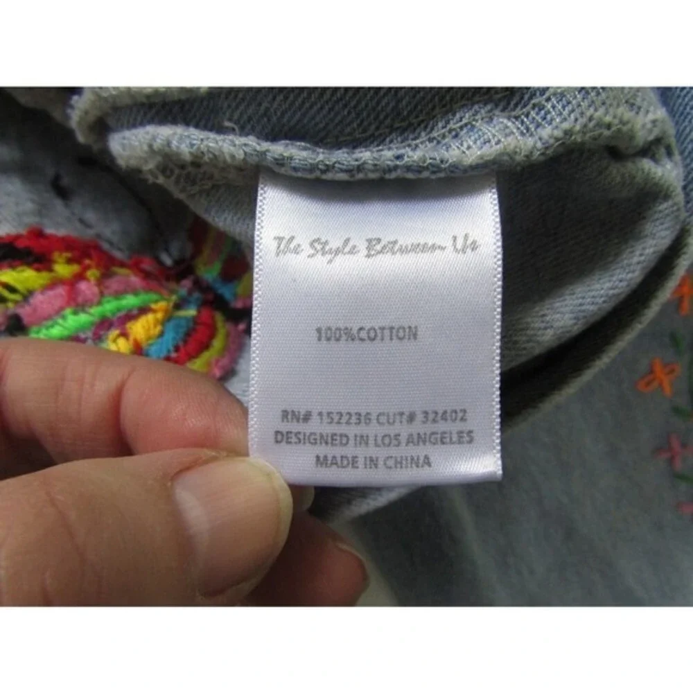 The Style Between‎ Us Girls S Light Wash Denim Jacket Embroidered Butterfly Hood